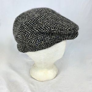 Black Herringbone Tweed Flat Cap L Hanna Hats Donegal Ireland Excellent Gift